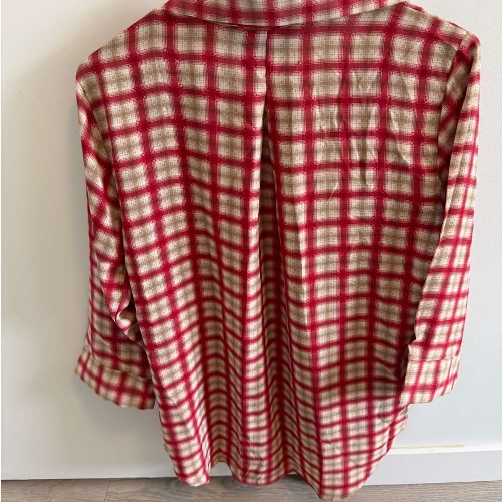 Red and Cream Plaid Button-Up Shirt
